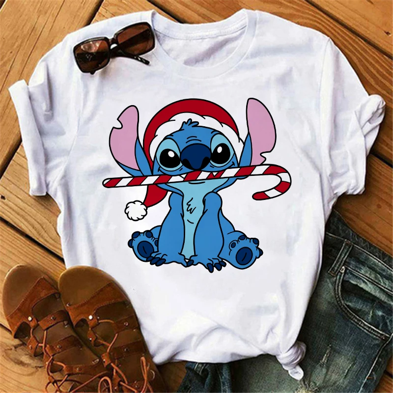 christmas Kawaii Lilo Stitch Funny Cartoon T Shirt Women Stitch Cute Manga T-shirt Y2k Graphic Tshirt Streetwear Top Tees Female