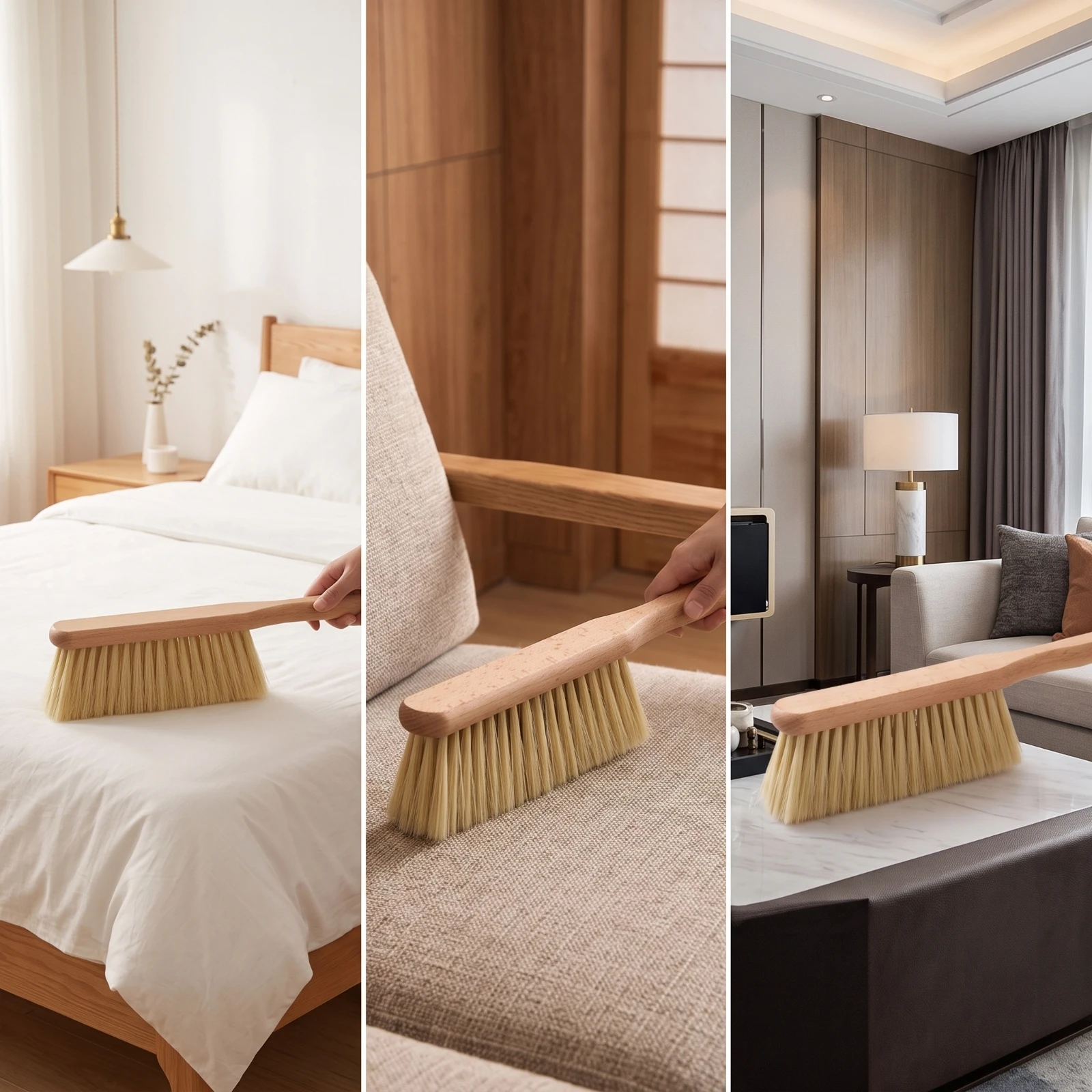 Long-Handled Bed Brush Handheld Bed Brush with Wooden Handle Hand Broom with Hanging Hole Long-Lasting Safe for Bedding