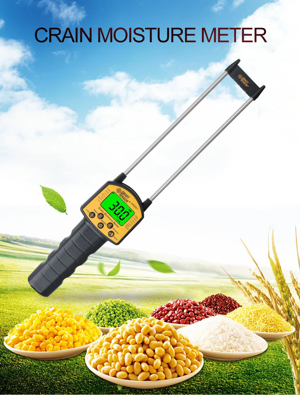 Digital Moisture Meter Cereal Moisture Meter AR991 Smart Sensor For Use In Corn Wheat Rice Grains Wheat Flour Monkfish Seed