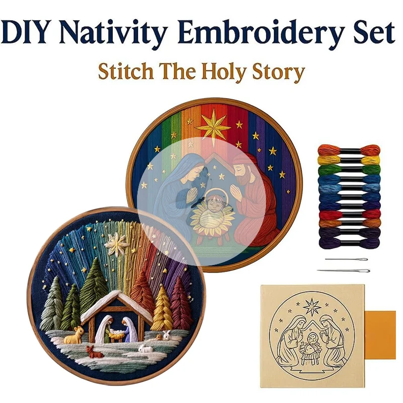 Unieke kerststal borduurset - Hand-Stitch the Christmas Story, DIY Doll Crafting Kit