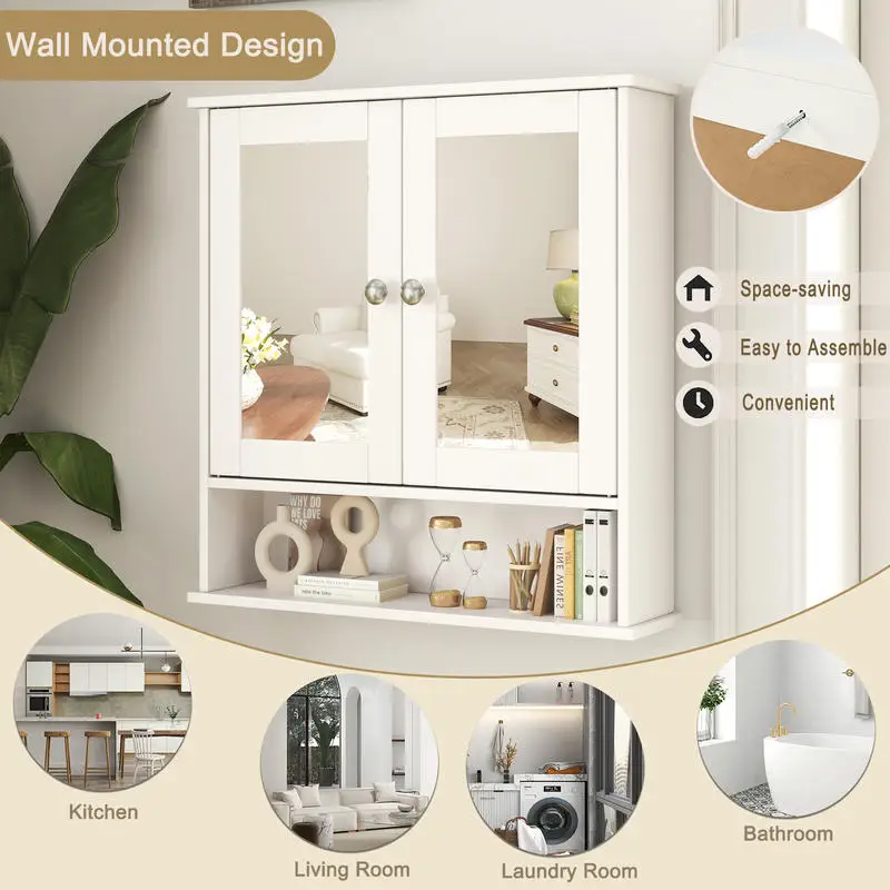 

Bathroom Wall Mount Mirror Cabinet Organizer-White