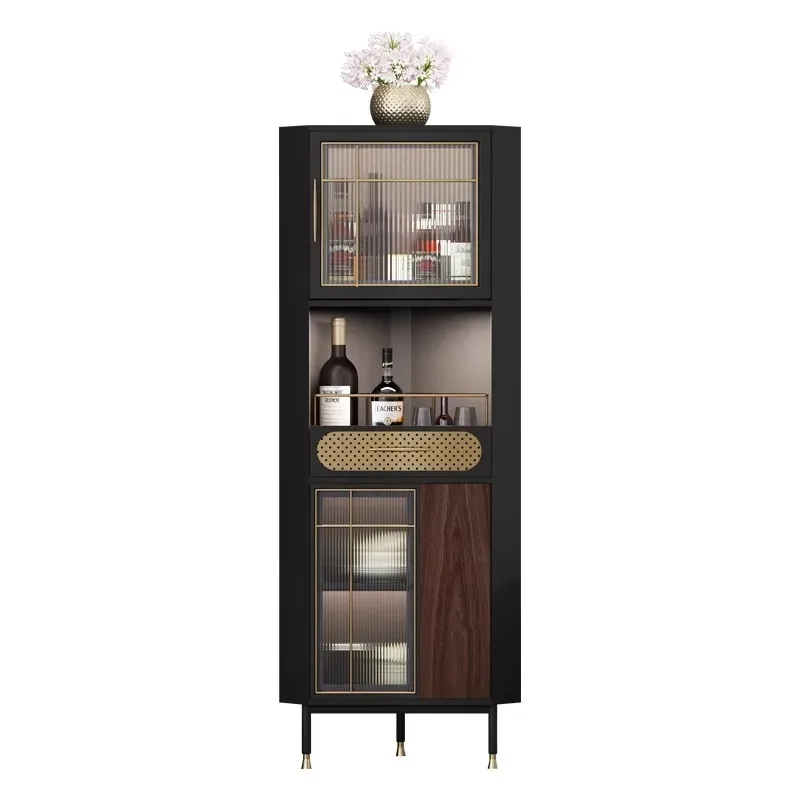 d9 Italian light luxury corner cabinet wine cabinet living room triangle cabinet corner solid wood glass storage locker