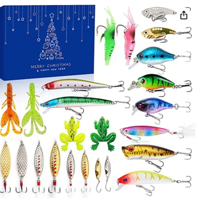 

Fishing Christmas Advent Calendar Box Creative 24Days Countdown Calendar Durable Fishing Lure Gift Box for Fishing Enthusiasts