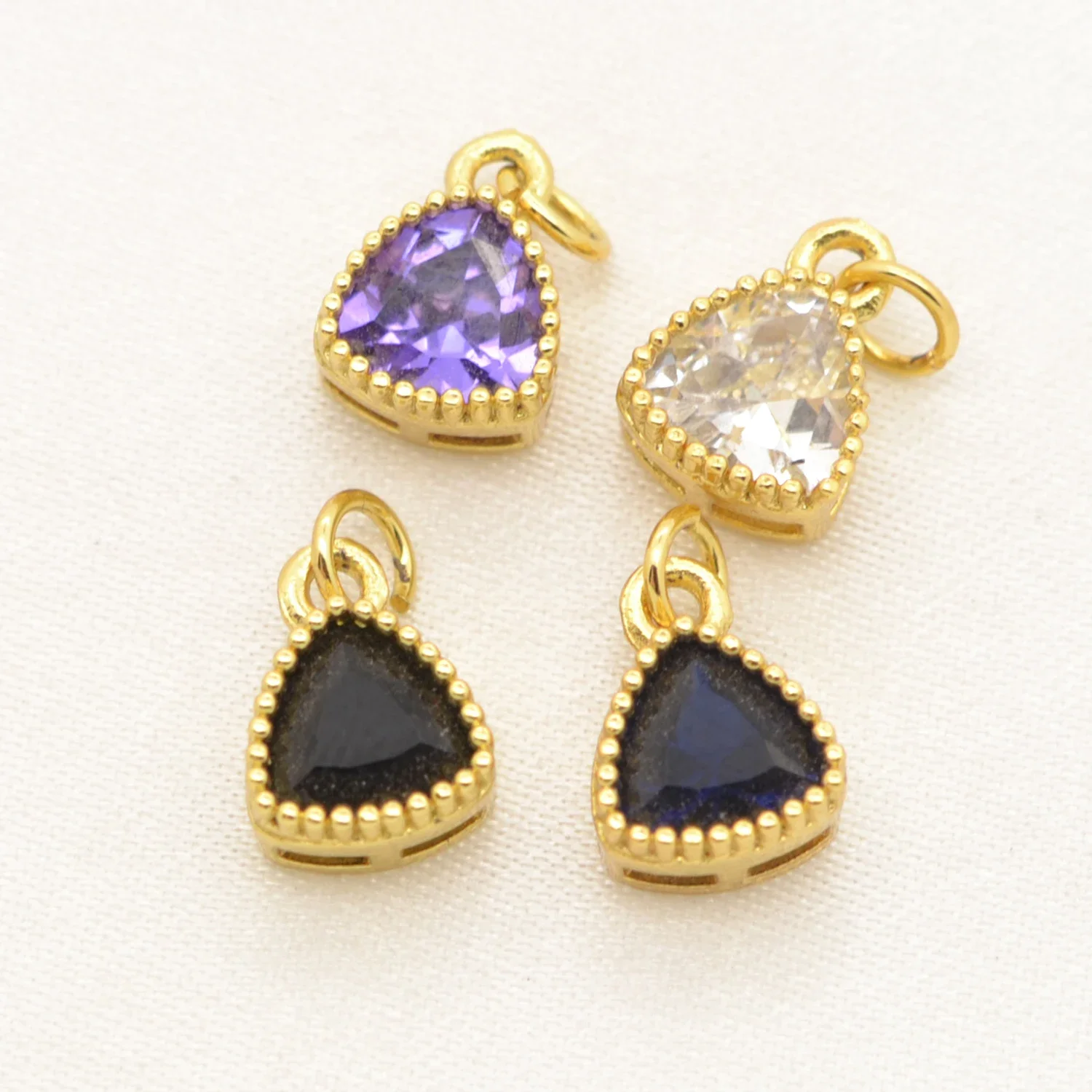 20 Pcs Triangular Color Zircon Pendant for Handmade Diy Jewelry Accessories Bracelet Necklace Earring Material Gold Rim Charm