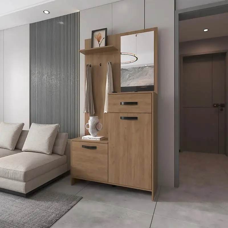 

Natural Oak Hall Tree Multi-storage with 1 Mirror & Adjustable Legs