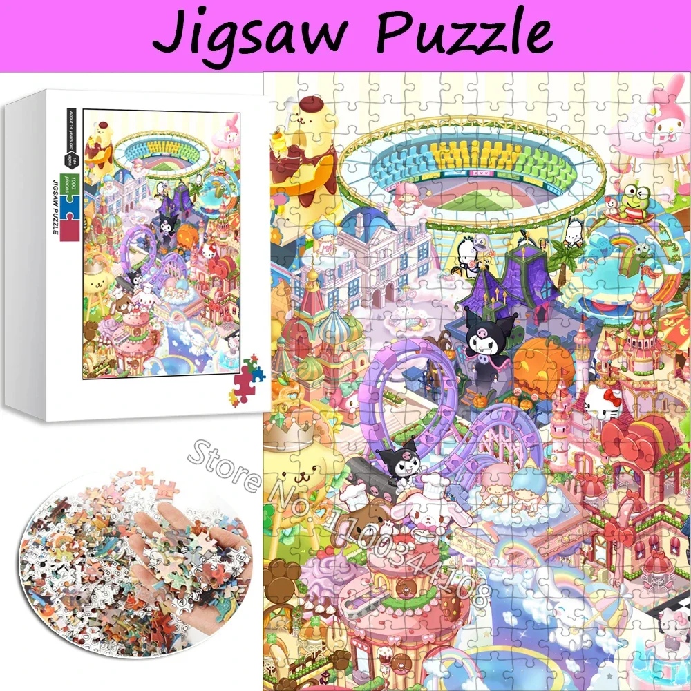 Sanrio Amusement Park Puzzle 35/300/500/1000 Pieces Hello Kitty Kuromi Mymelody Jigsaw Puzzles for Children Intelligence Toys