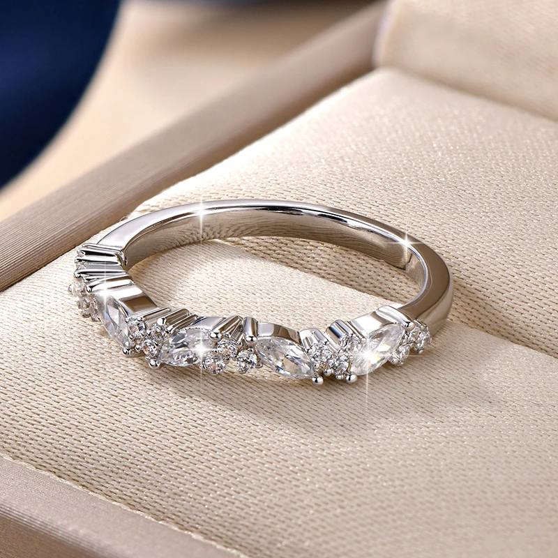 Anziw Stackable Half Eternity Band 2x4mm Cubic Zirconia Simulated Diamond Ring 14K Gold Filled Wedding Jewelry for Women Gift