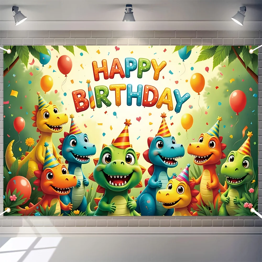 Bannière joyeux anniversaire, décoration de fête sur le thème des dinosaures de la forêt, universelle, aucune électricité requise pour les célébrations d'anniversaire