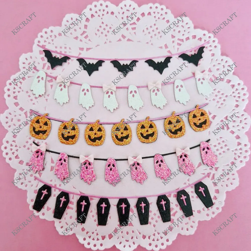 KSCRAFT Halloween Garlands pemotong mati stensil untuk DIY buku tempel dekoratif Embossing DIY kartu kertas