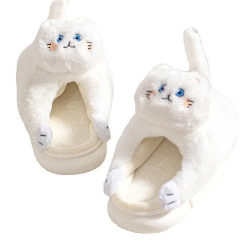 Cat Slippers Women Men Winter Home Slides Kawaii Floor Shoes Furry Slippers Girl White Mules Funny Cute Gift Slippers 2024