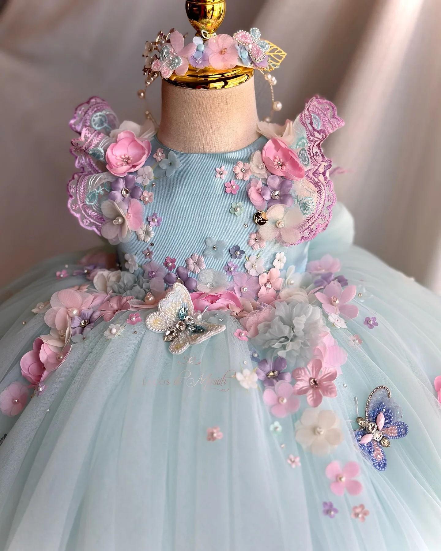 Light Blue Flower Girl Dresses For Wedding Customized Kids Butterfly Floral Birthday Party Girls Pageant Dresses