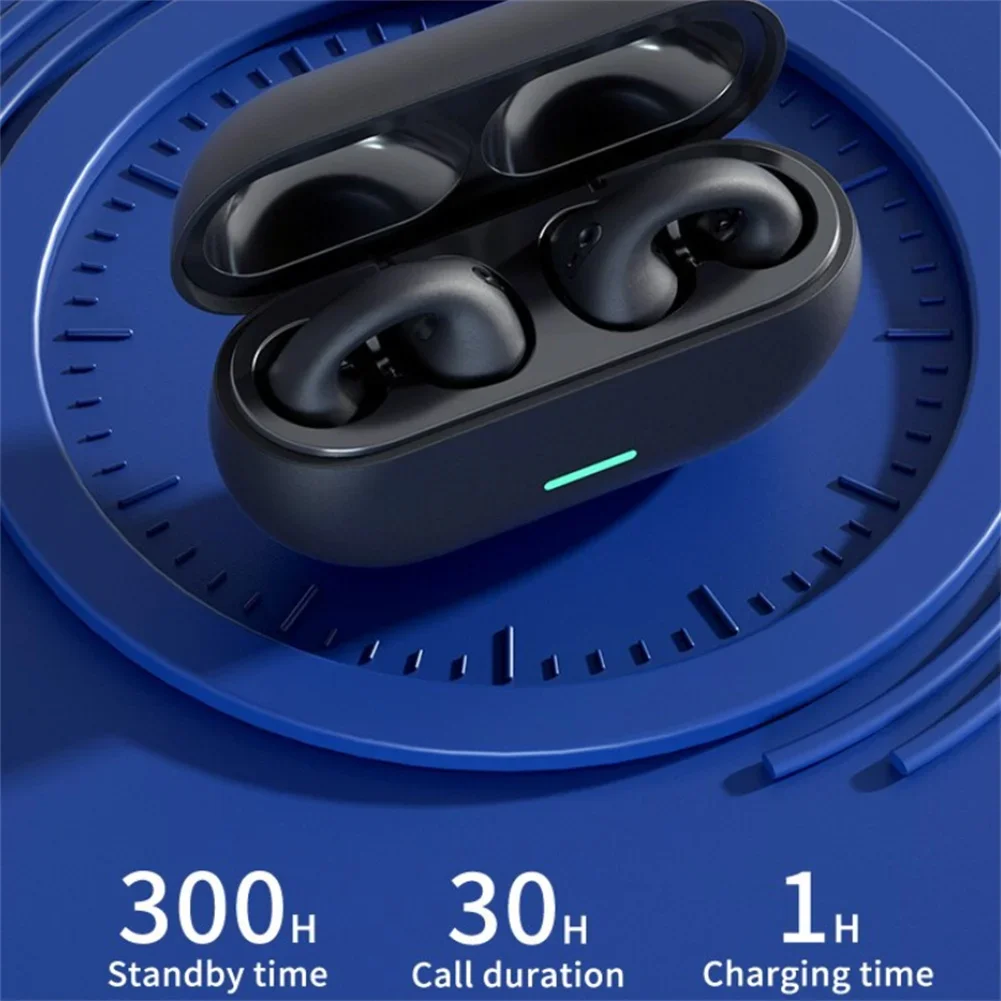 TWS หูฟังแบบหนีบตัวต่อกระดูกหูฟังไร้สายตัดเสียงรบกวนหูฟังเพลงพร้อมเคสชาร์จหูฟังเล่นกีฬาสำหรับวิ่ง