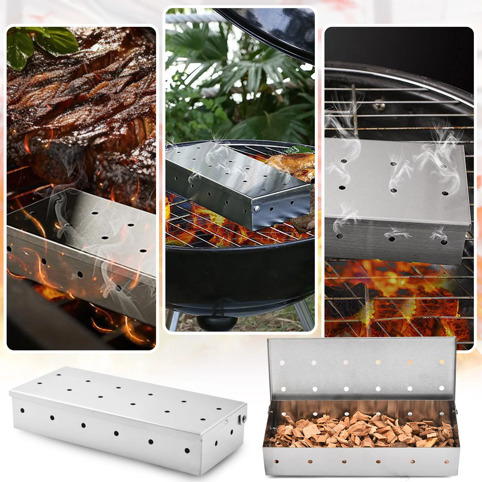 BBQ Accessories Outdoor Stainless Steel Smoker Cold Smoke BOX Barbecue Smoke Box Barbecue Grill Smoking Barbacoa for Kitchen