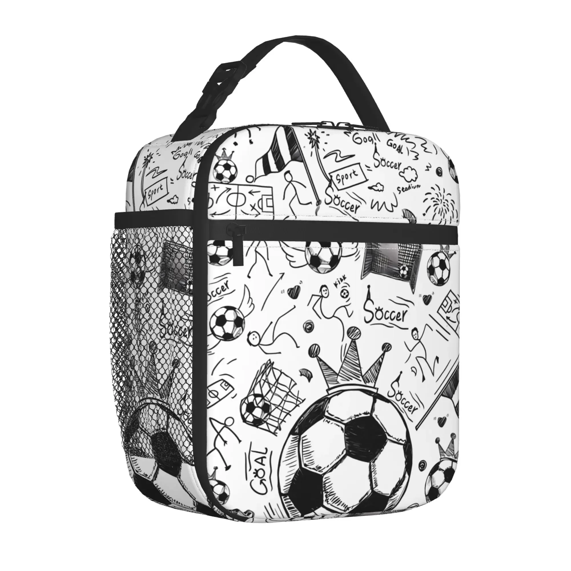 Soccer Ball Sport Lunch Bag for Boys Girls Reusable Lunch Box Insulated Meal Bags Portable Lunch Tote for School Travel Picnic