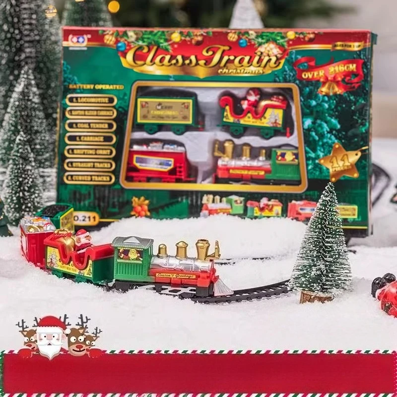 مجموعة قطار كهربائي صغير سانتا كلوز لعبة سيارة السكك الحديدية الديكور الإبداعي شجرة عيد الميلاد قطار هدية لعبة تعليمية للأطفال هدية