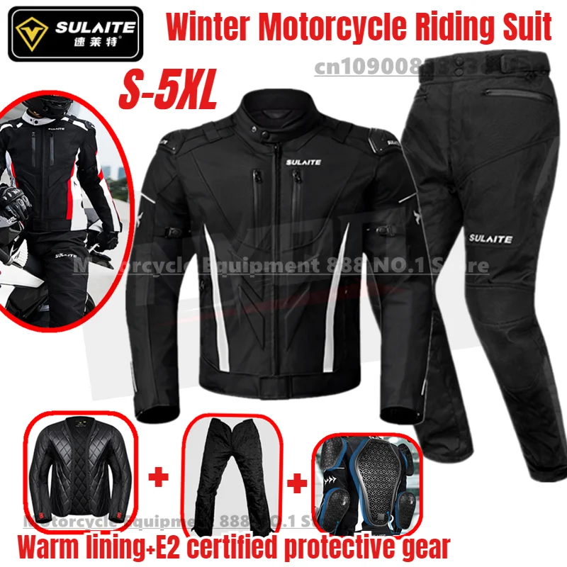 

Зимний мотоциклетный костюм SULAITE со съемной подкладкой, теплый и водонепроницаемый комплект 2-в-1, мотоциклетный костюм CE2 с защитой от падения