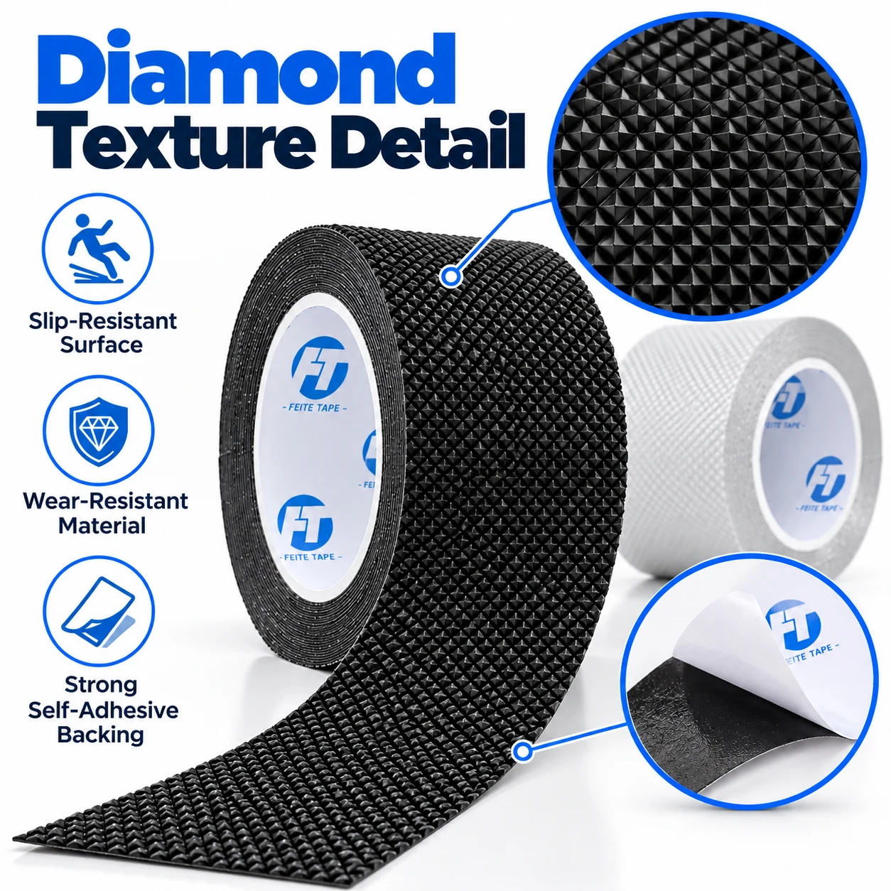 10cm×3m Anti-Slip Bathroom Tape Shower Room Anti-Fall Floor Tile Non-Slip Diamond Texture Self-Adhesive Strip 3