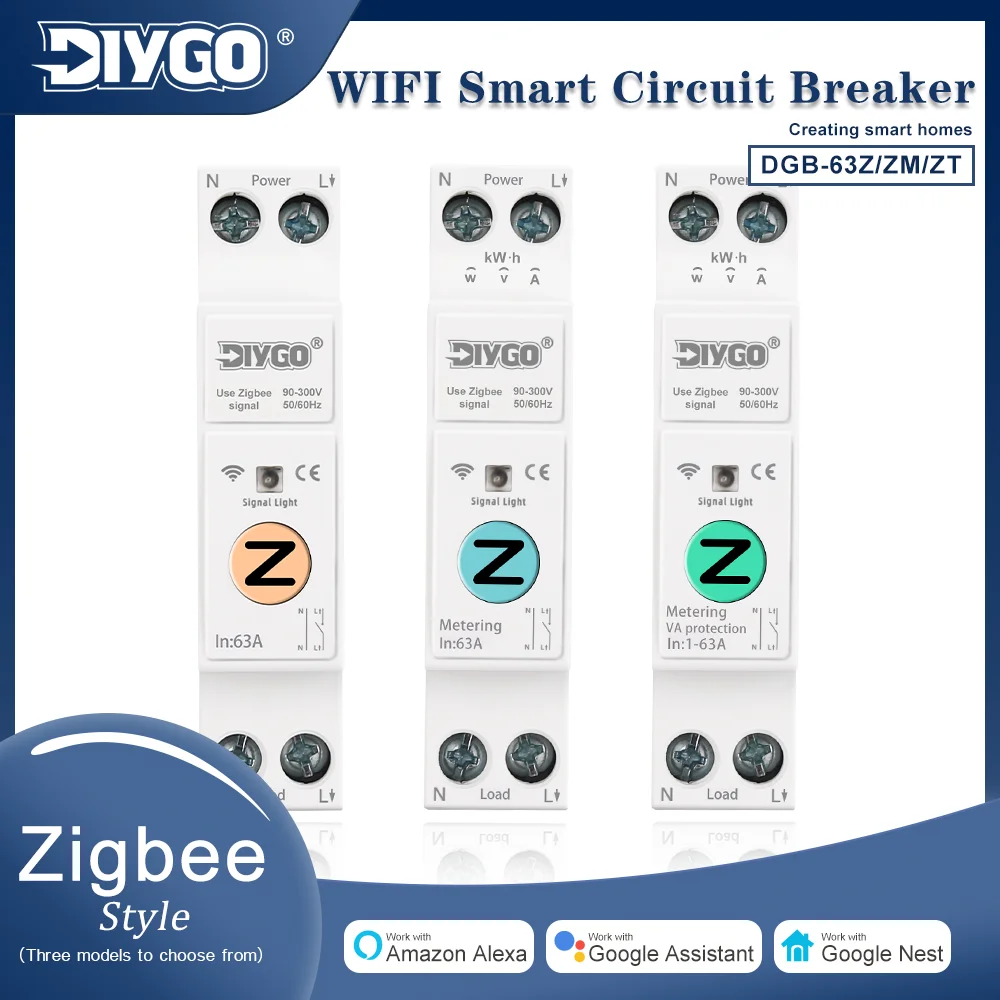 Zigbee Smart Circuit Breaker 1-63A Din Rail MCB Energy Metering Overload Protection Works with Alexa Google Home Smart Life APP
