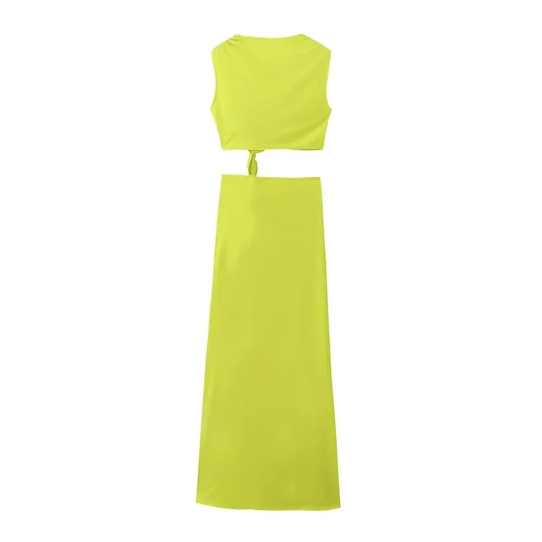 YUZHEXI 2024 Party Lime Dress donna scollo a V scava fuori la vita divisa abito da sera fasciatura vestito