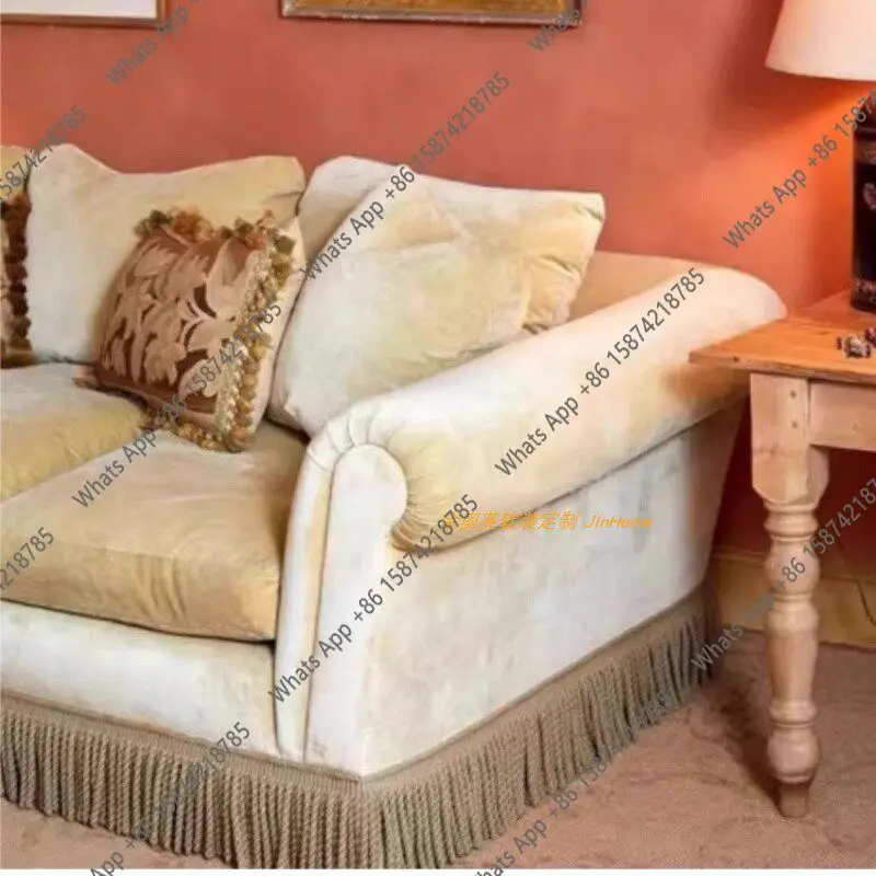 Rt French Retro Beige Fringed Velvet Straight Row French Postmodern Medieval Big Red Cafe Double Triple Sofa
