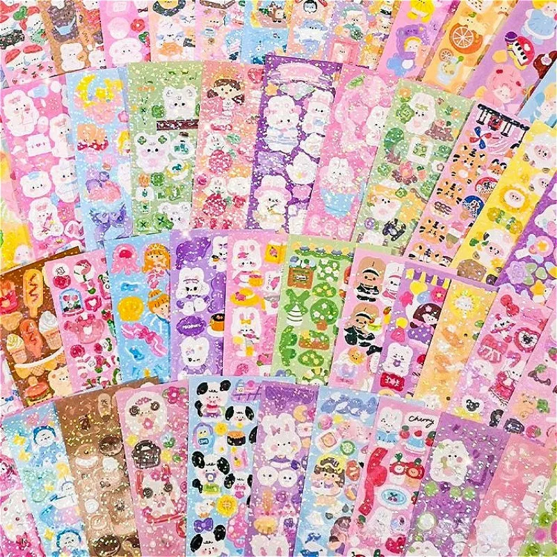 200/100pcs Random Cute Style DIY Stickers, Multiple Small Card Photo Decoration Stickers, 13x4.5cm Mini Account Stickers