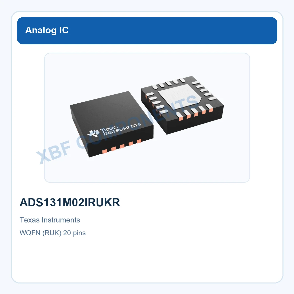 ADS131M02IRUKR Texas Instruments ADC Analog to Digital Converter 24-bit 64-kSPS WQFN (RUK) 20 pins
