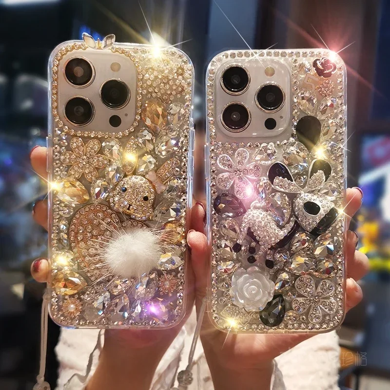 Suitable for Iphone15promax Phone Case Luxury Rhinestone Flower Full Diamond IPhone 14pro Diamond Studded 15plus Protective Case image 3