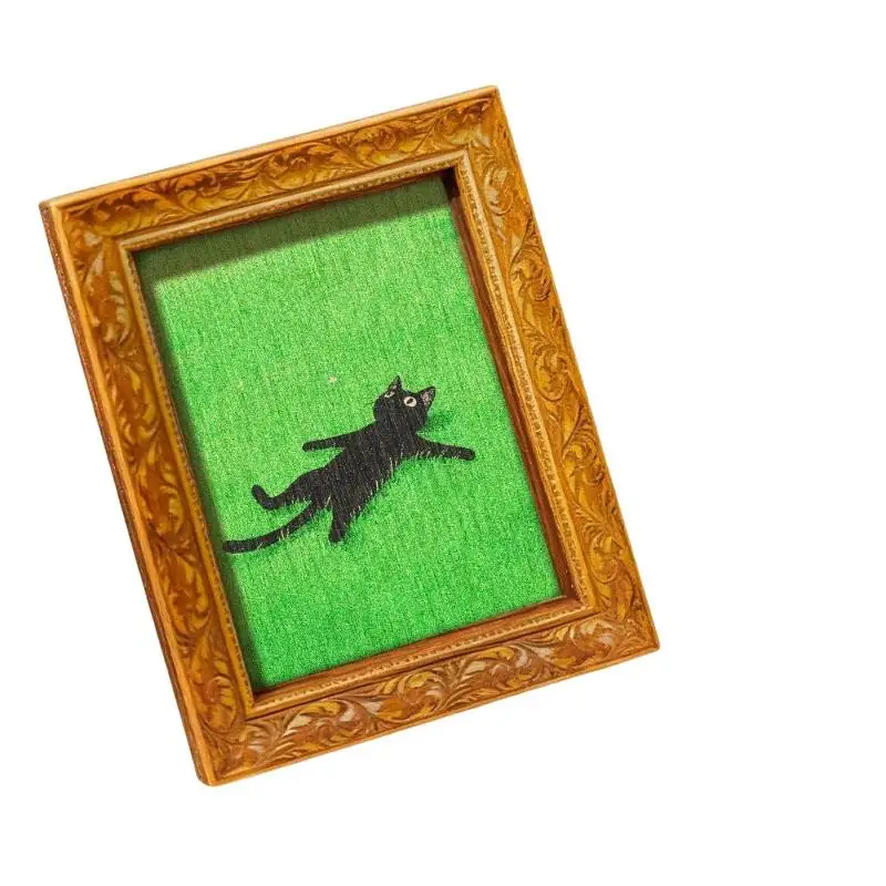 Schwarze Katze, die auf dem Gras liegt, Kühlschrankmagnet, Vintage-Kunstwerk mit Holzrahmen und vollständig magnetischer Rückseite für Küche, Kühlschrank und Heimdekoration – Detail 5