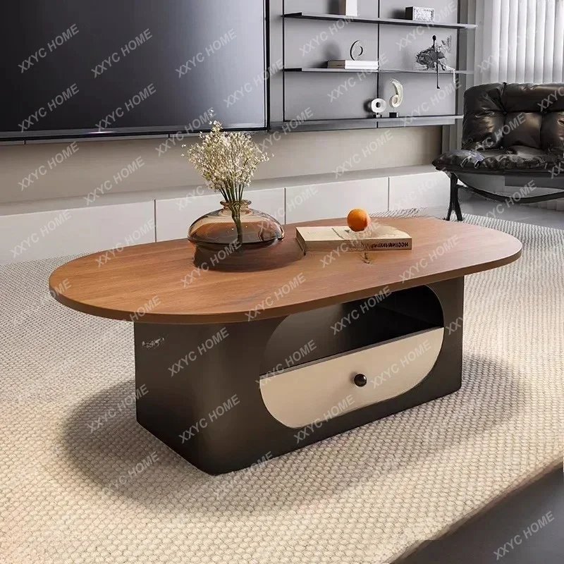 XXLazy Simple Coffee Table With Drawers Center Vintage Trendy Oval Coffee Table Mid Century Design Unique  Room Furnit