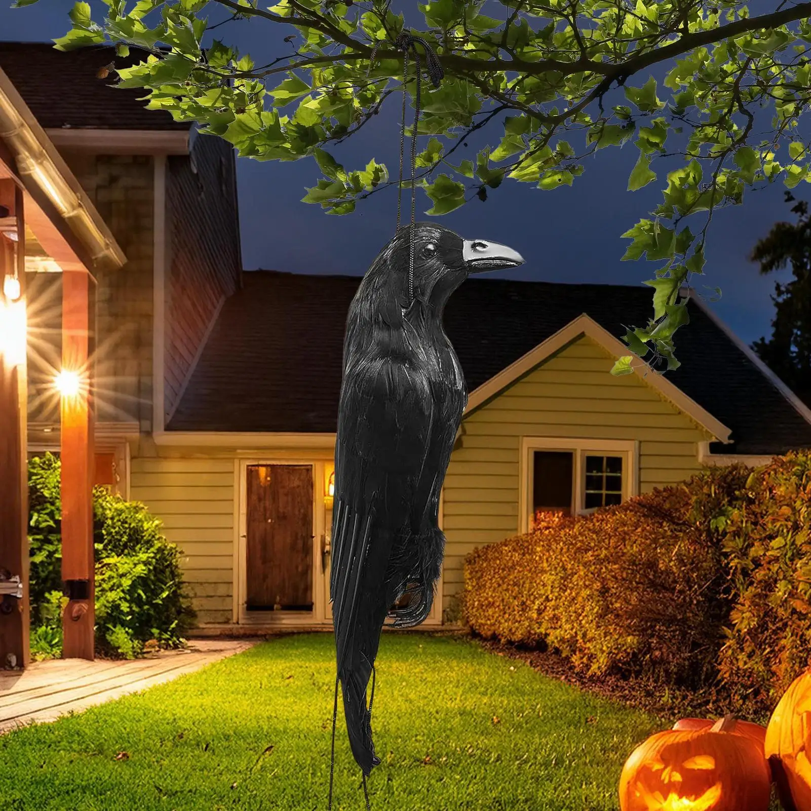 Simulation Crow Statue Life-Sized Realistic Crow Statue Decorative Halloween Animal Bird Figurine For Porch Yard Garden Outdoors