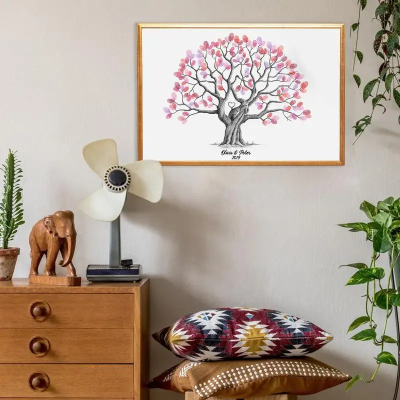 Fingerprint Tree Wedding Graduation Fingerprint Tree Canvas Guest Book DIY Creative Sign-In Book Waterproof for Birthday Wedding view 4