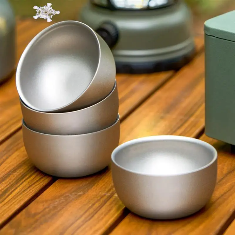 

Titanium Cup Pure Titanium Double Layer Tea Cup 45Ml Double Layer Teacup For Camping Daily Used Hiking 3PCS Tea Cup