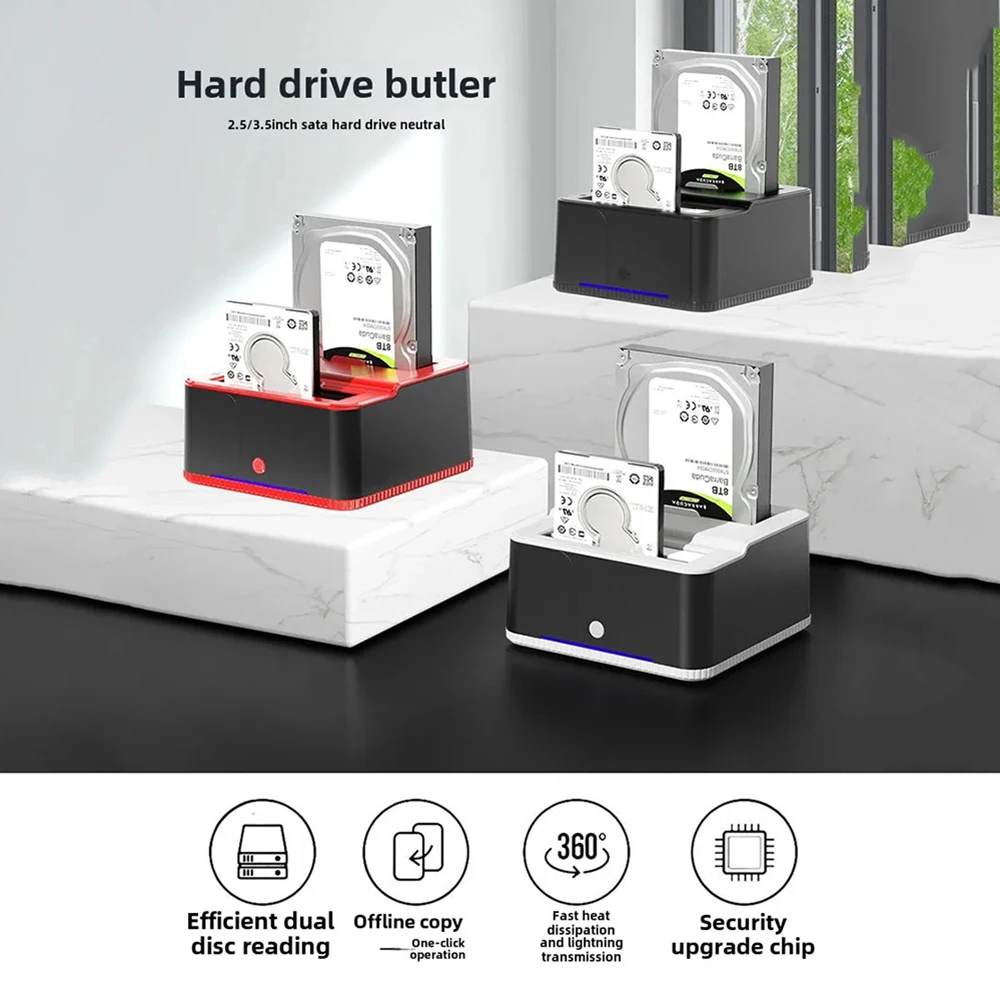 IDE SATA USB 2.0 듀얼 베이 HDD 도킹 스테이션 외장 하드 디스크 드라이브 2.5"/3.5" SSD 인클로저 원터치 백업 허브 카드 리더