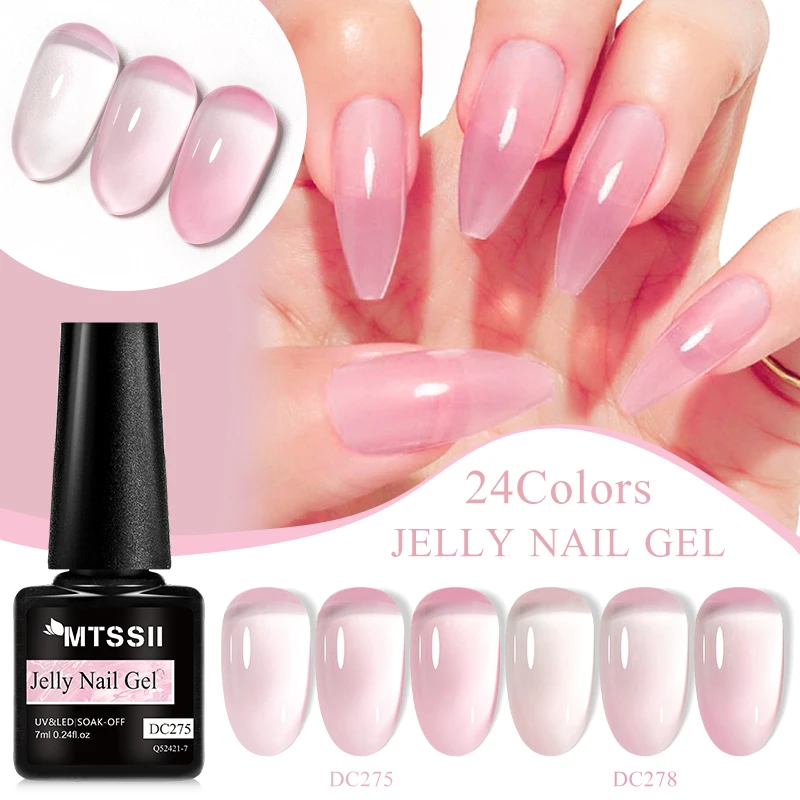 Mtssii 7ml geléia unha gel polonês transparente verão nude leitoso cor rosa semi permanente embeber fora da arte do prego manicure verniz