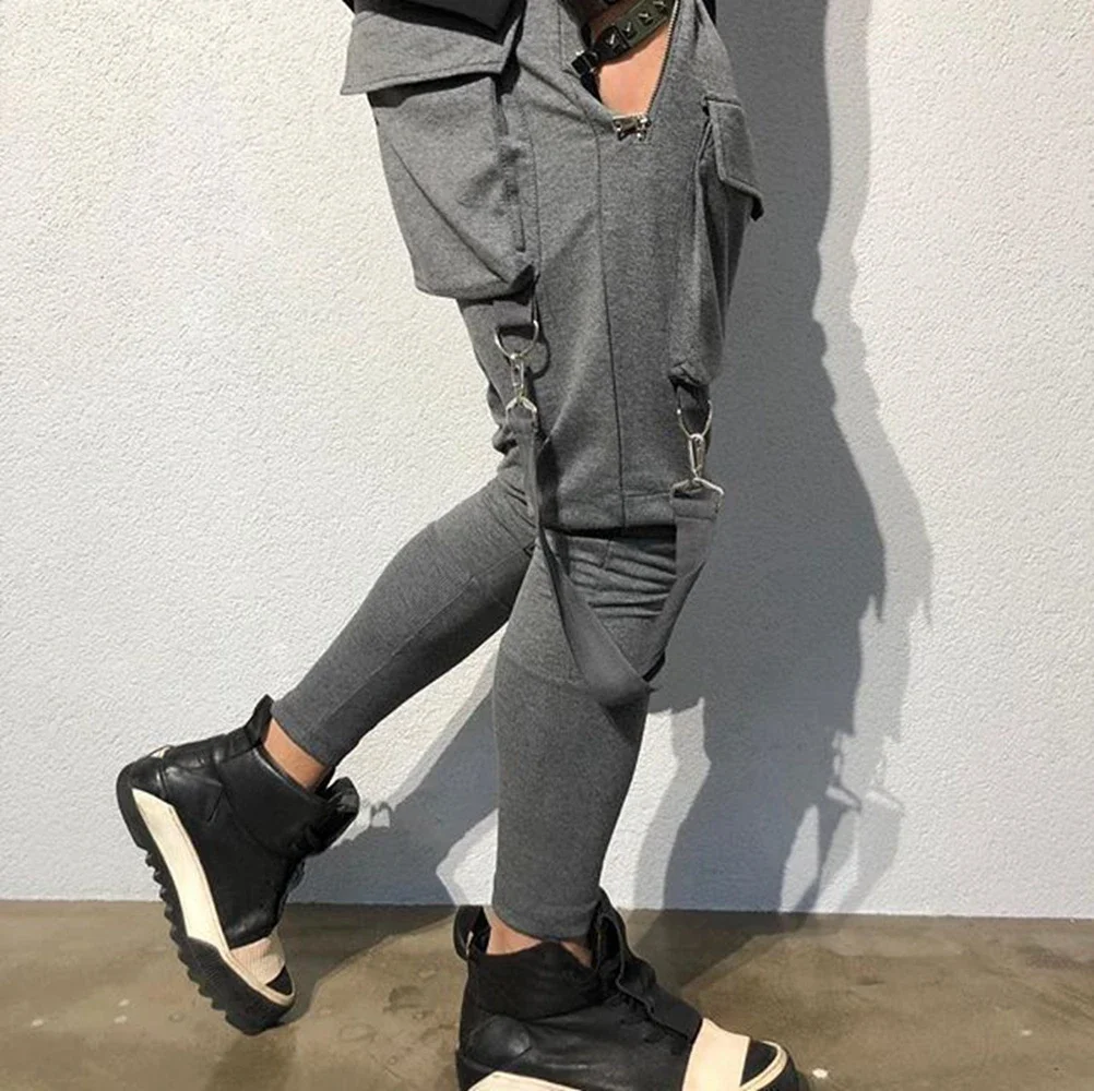 Men Running Stretch Tights Sweatpants Sports Absorbing Breathable Fitness Casual Cotton Multi Pocket Pants Slim Leggings