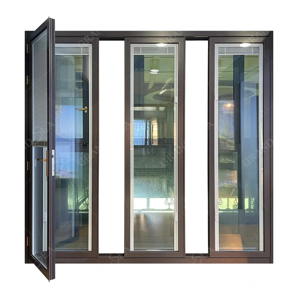 Large landscape full opening exterior balcony aluminum folding door double glazed build with magnetic blinds