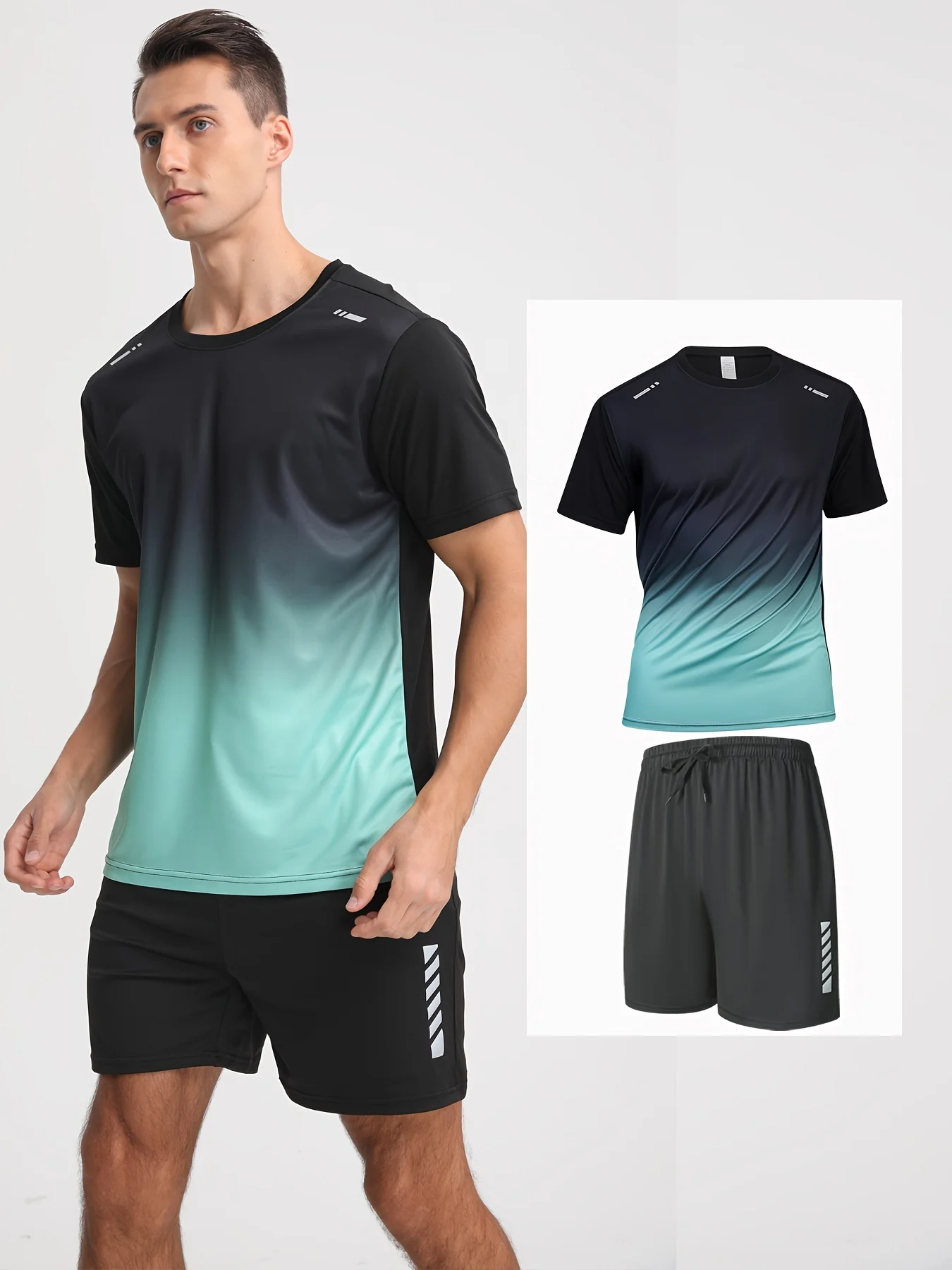 

New sporty T-shirt men's short-sleeved set, loose and breathable fitness top, running sweat-absorbing T-shirt and shorts