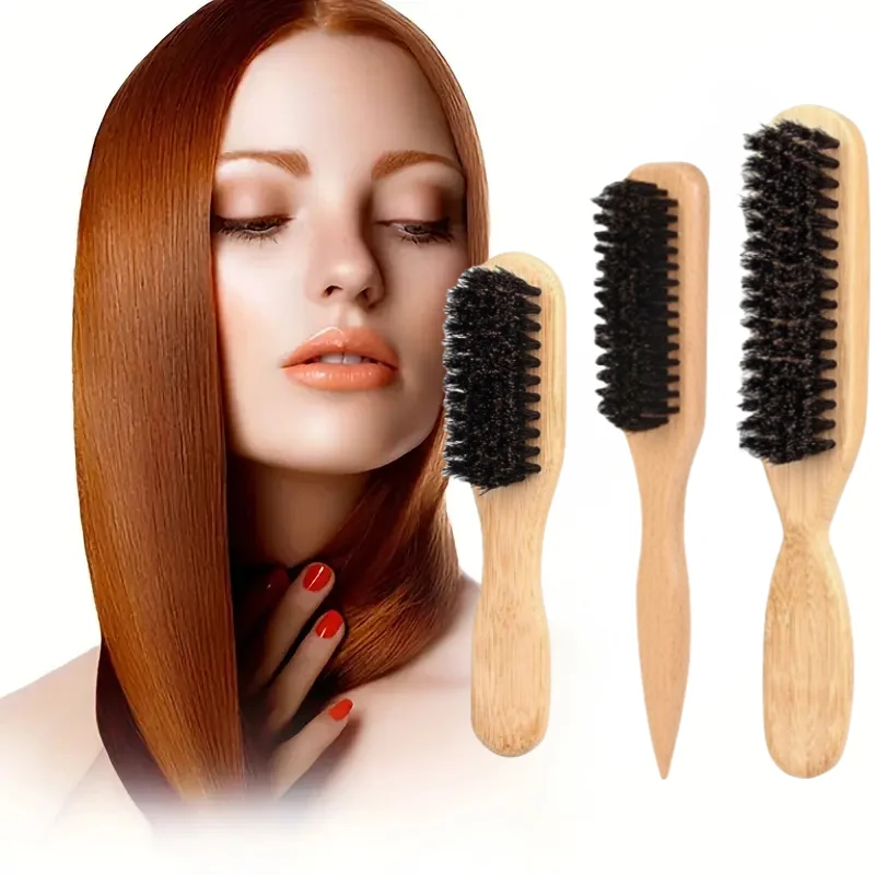 

3style Boar Bristle Hair Brush Multifunctional Beard Comb for Flattening Hair & Sleek Ponytail Bun Create Sleek Frizz-Free Look