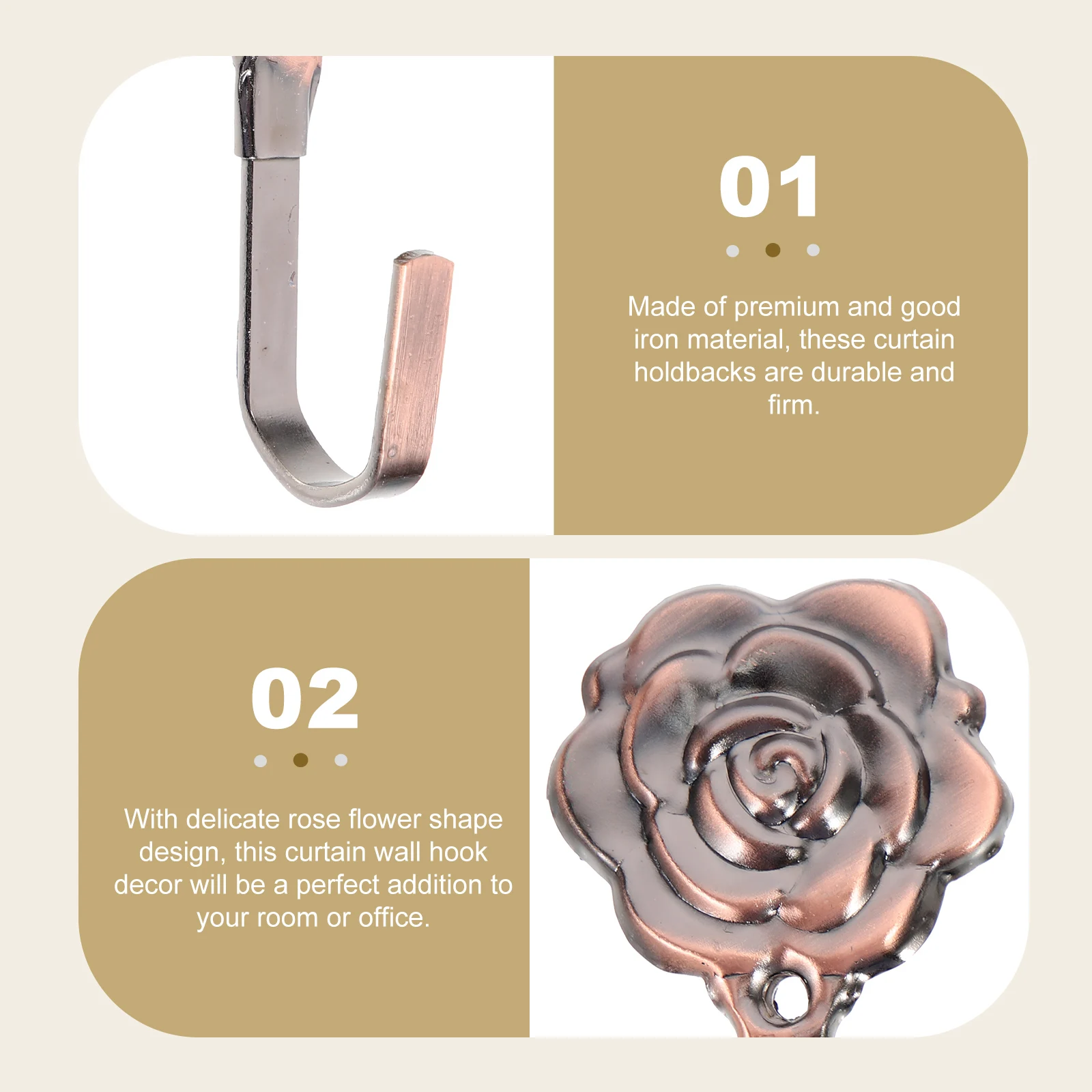 

4set Rose Flower Curtain Holdbacks Iron Wall Mounted Drapery Tiebacks Decorative Hooks For Bedroom Bathroom Living Room