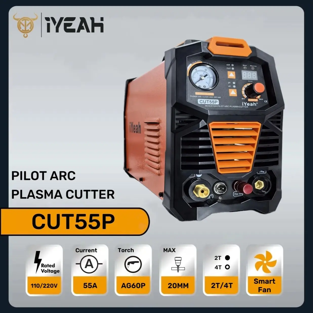 Pilot Arc CUT55P HF Plasma Cutter iYeah 110V/220V 55A Plastic Air Cutting Welder Machine With AG60P Torch MAX Cutting 20mm