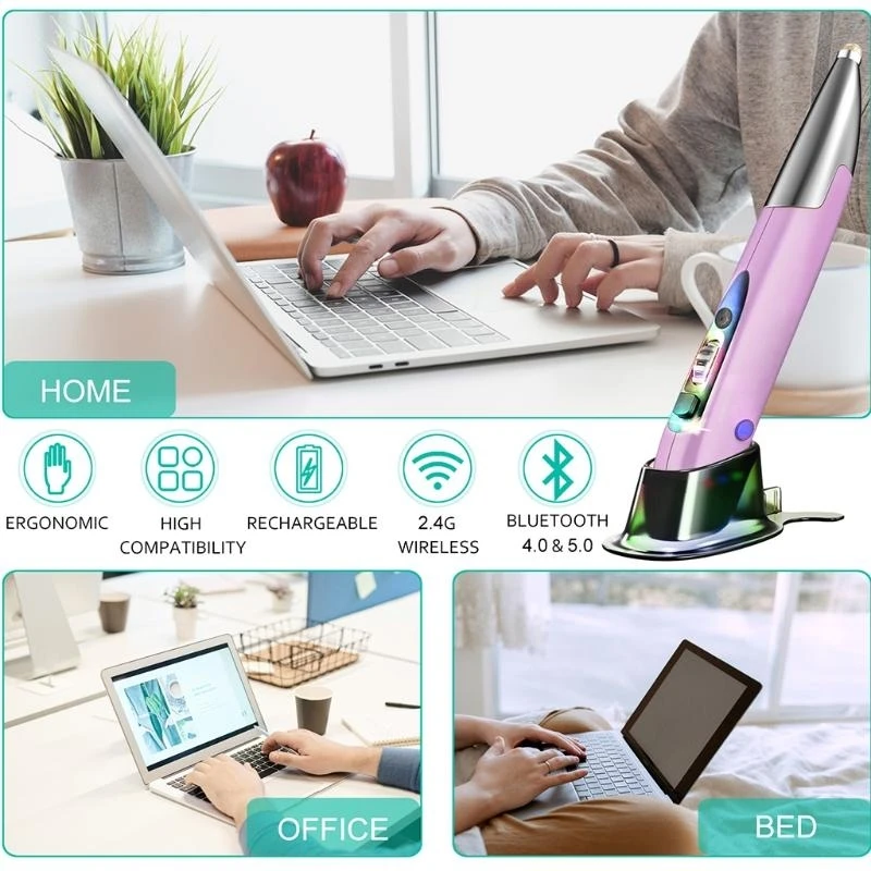 Wireless Optical Pocket Pen Mouse, 2.4GHz USB Wireless Mouse Pen with Function Adjustable 800/1200/1600 DPI 24BB
