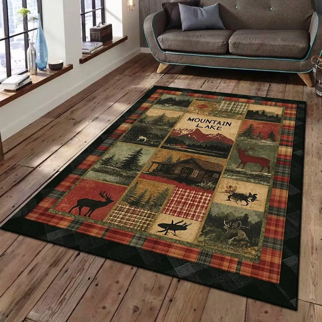 Büffelbär, rustikaler Teppich, großflächiger rutschfester Teppich, Bär, Elch, Hirsch, Wildtier, Teppich, Wohnzimmer, Eingangstürmatten, Innenfußmatte