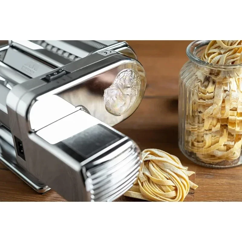 Atlasmotor 110V Electric Pasta Maker, Chrome Steel. Set includes Atlas 150, hand crank, clamp