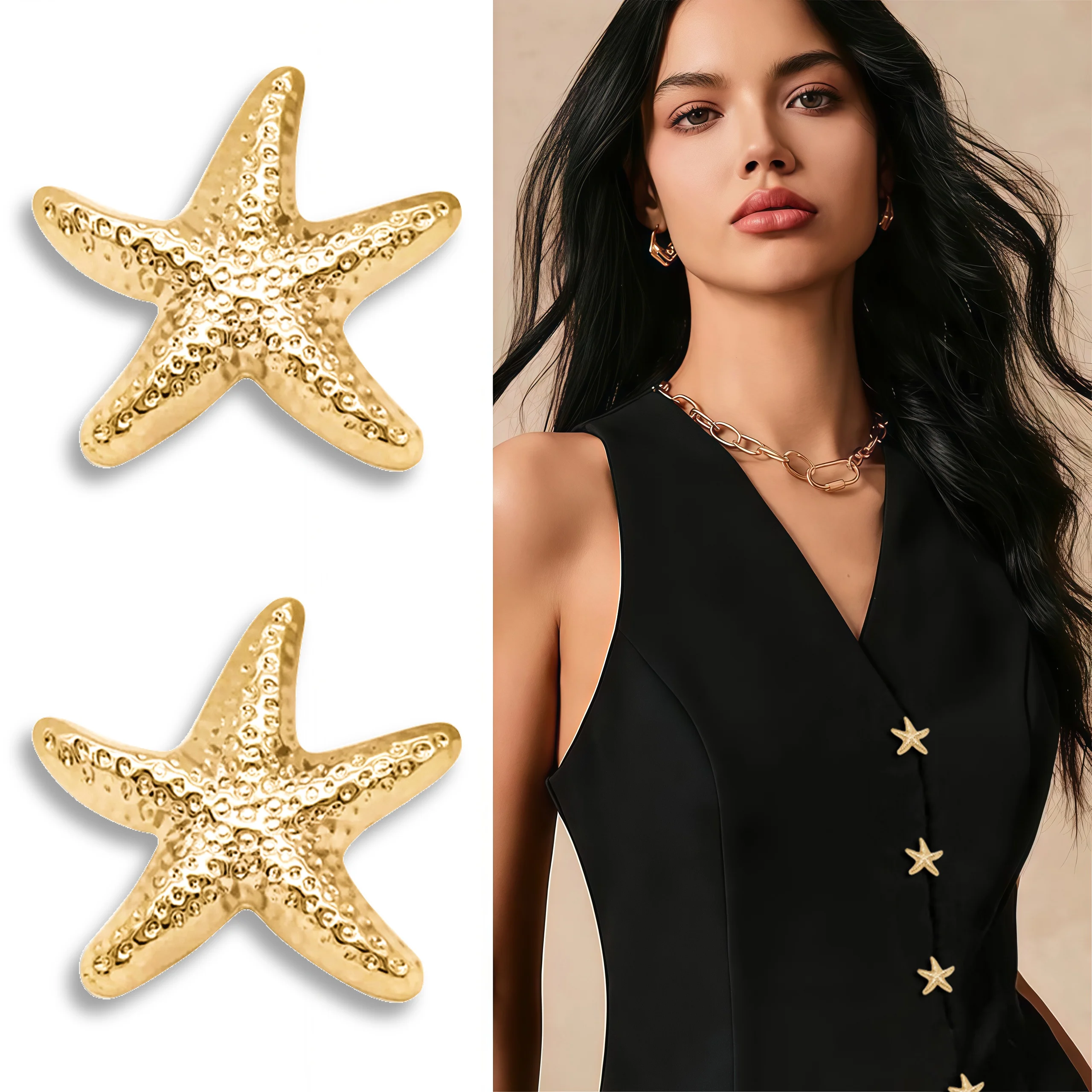 10pcs Elegant Golden Starfish Buttons - Heavy-Duty Metallic Sewing Buttons (15mm/18mm/20mm/23mm) for Dresses,  Formal & Everyday