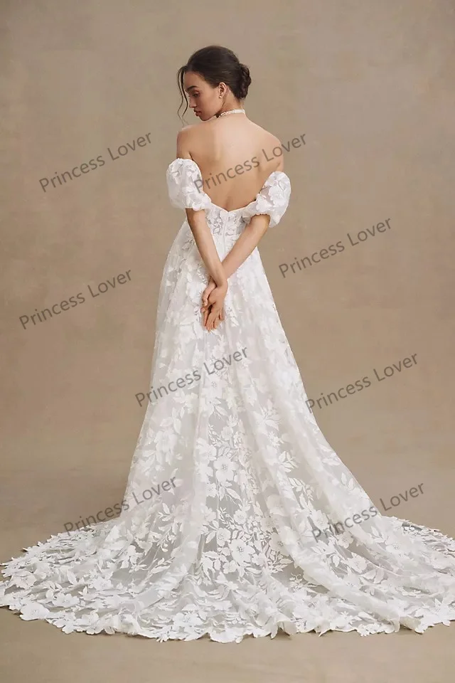 Abiti da sposa senza spalline in pizzo principessa A Line abito da sposa senza schienale con maniche staccabili elegante Boho Vestido De Novia