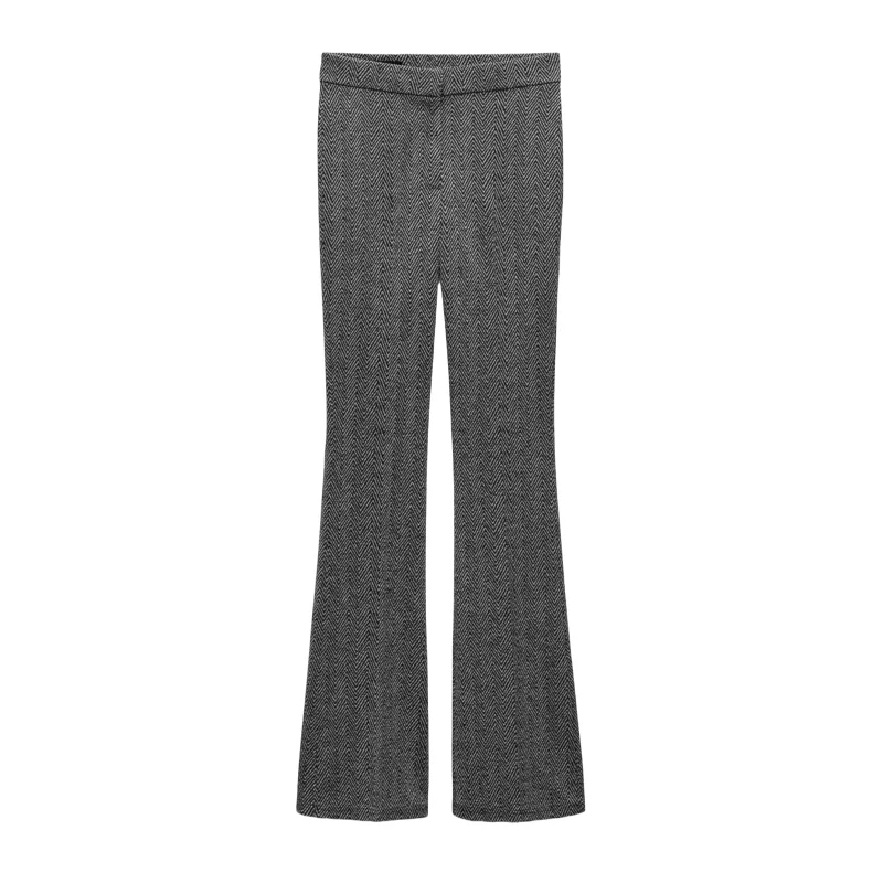 

Осень-зима женский лоскутный костюм с капюшоном в диагональную полоску длинный све костюм Jaet расклешенные брюки для поездок на работу Sle обычной длины