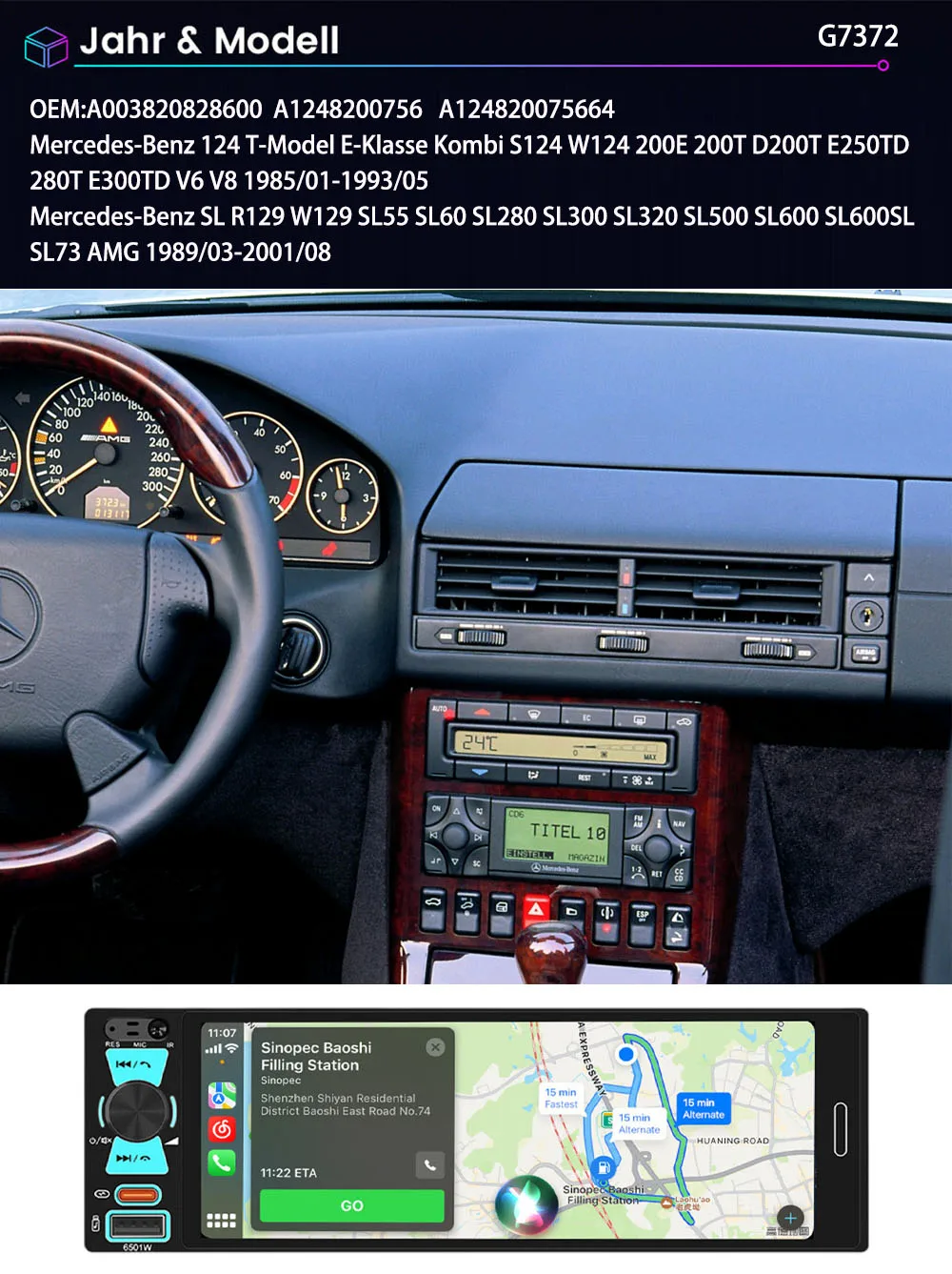 Android Car radio Carpaly GPS Navigation Reverse camera For Mercedes-Benz 124 T-Model SL E-Klasse S124 W124 R129 W129 SL55 SL60