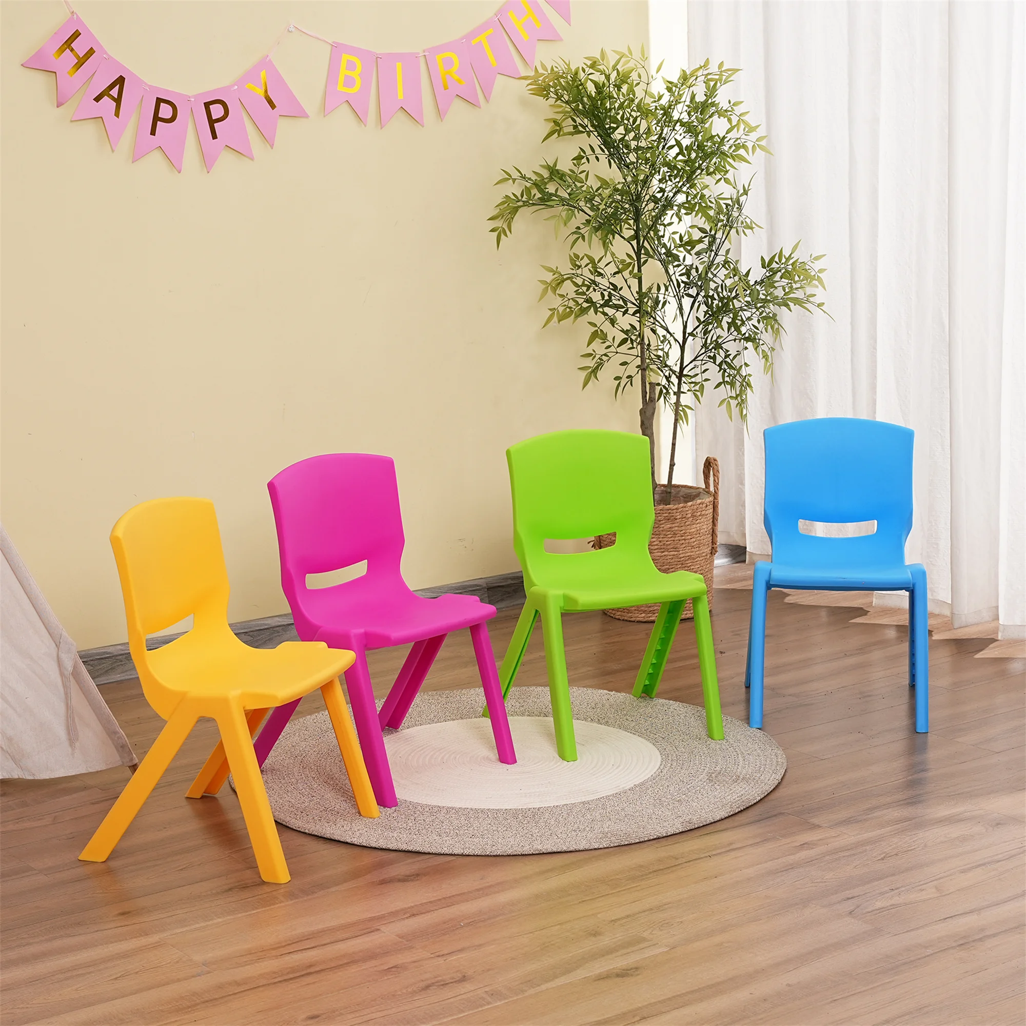 Kinderstoel, Kinderen Lichtgewicht Plastic 4 Stoelen Set Met 11.8 "H Stoel Voor Speelkamers, Kleuterschool, Peuters (Grootte)