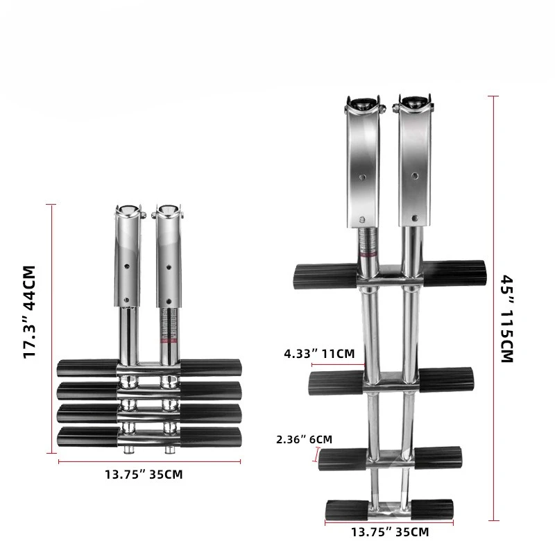Stainless Steel Vertical Telescoping Transom Mounting Ladder Hidden Sewer Ladder Boat Accessories 4 Steps Boat Swiming Ladder