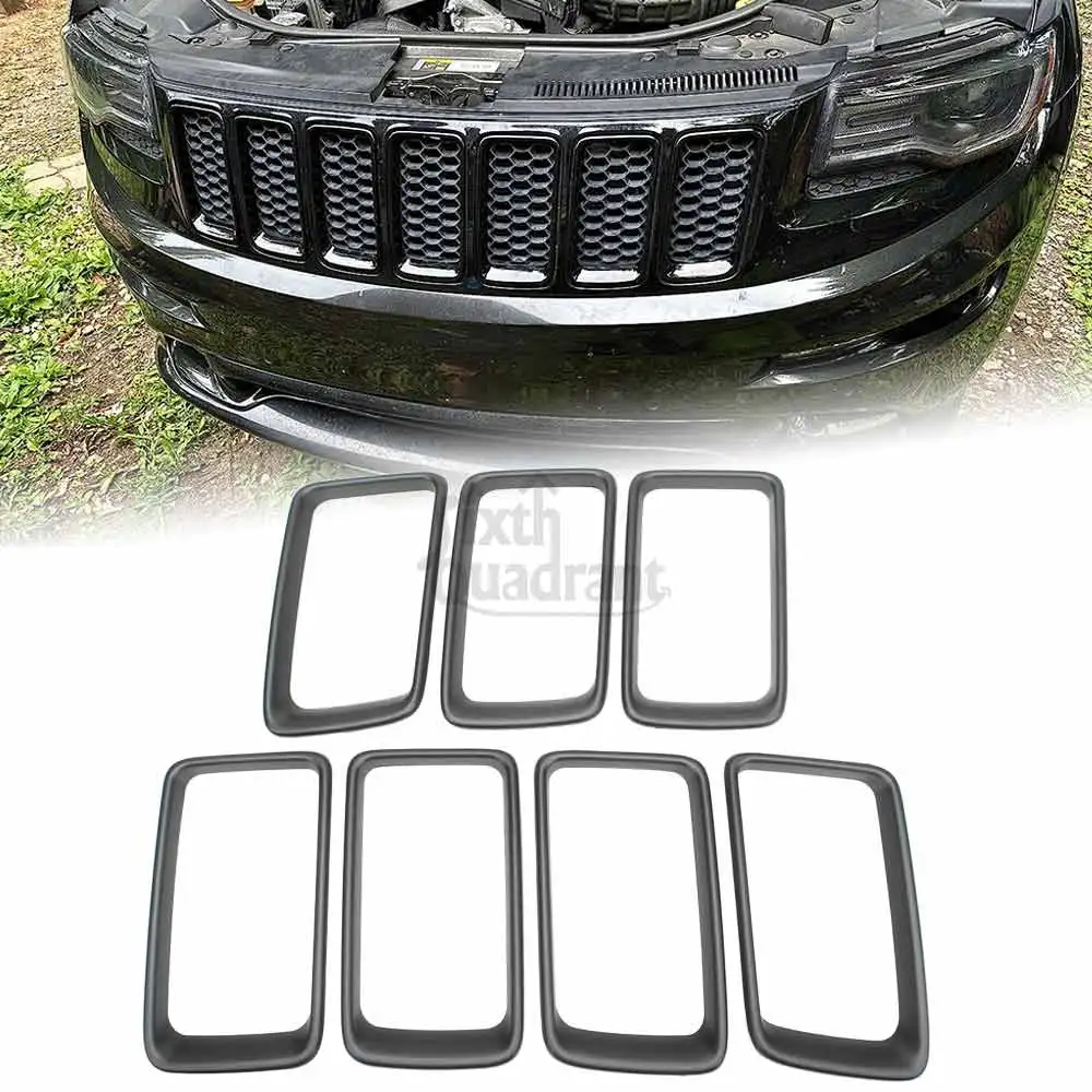 

7Pcs Gloss Black Chrome Gray Front Bumper Rings Grill Vent Insert Trim Cover ABS Plastic For Jeep Grand Cherokee 2014 2015 2016